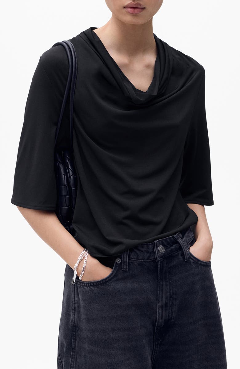 MANGO Drape Neck Top, Main, color, Black