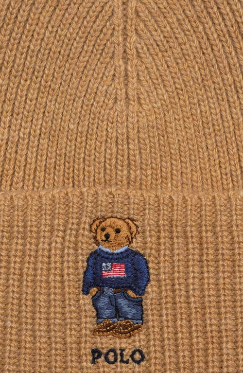 Polo Ralph Lauren Solid Flag Bear Beanie In Brown