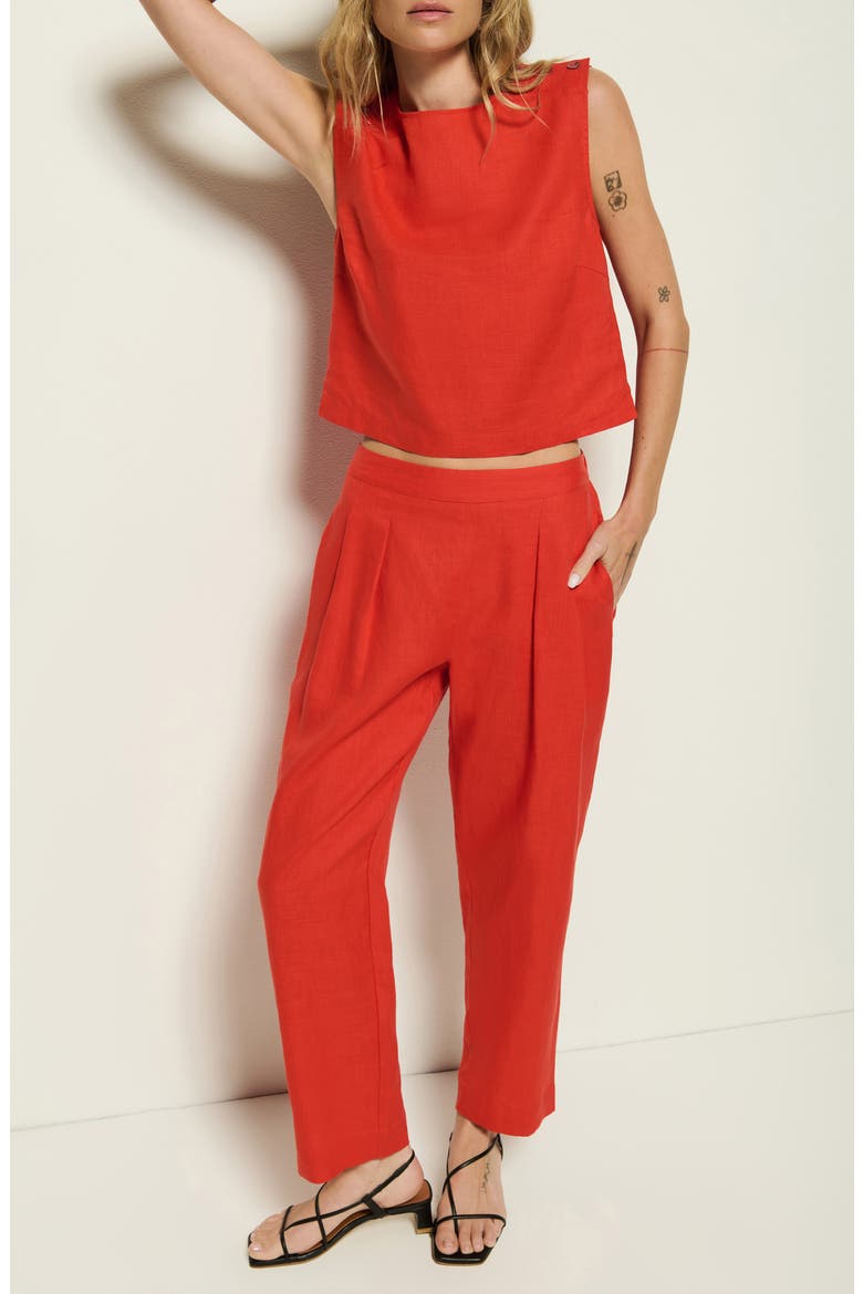 Cara Sleeveless Linen Top, Alternate, color, AURORA RED