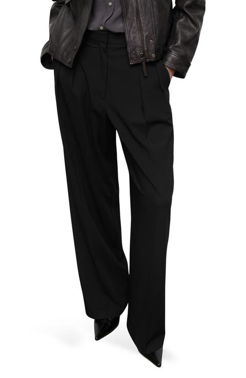 Pleated Mid Rise Wide Leg Pant