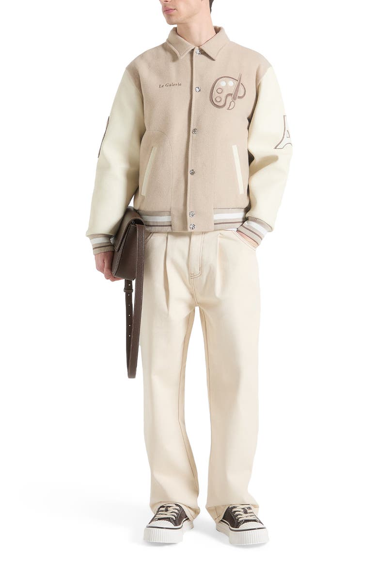 Le Galerie Wool-Blend Varsity Jacket, Alternate, color, Beige
