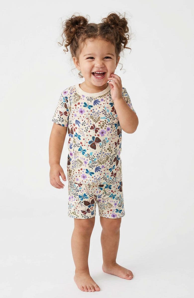 Mightly 100% Organic Cotton Print Shortie Snug Fit Kids Pajamas, Alternate, color, Botanical Floral