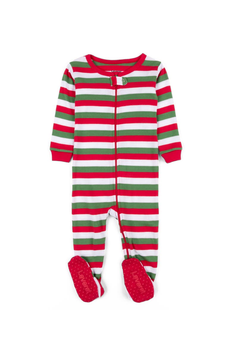 Leveret Footed Striped Cotton Matching Family Holiday Pajamas, Main, color, Red White & Green