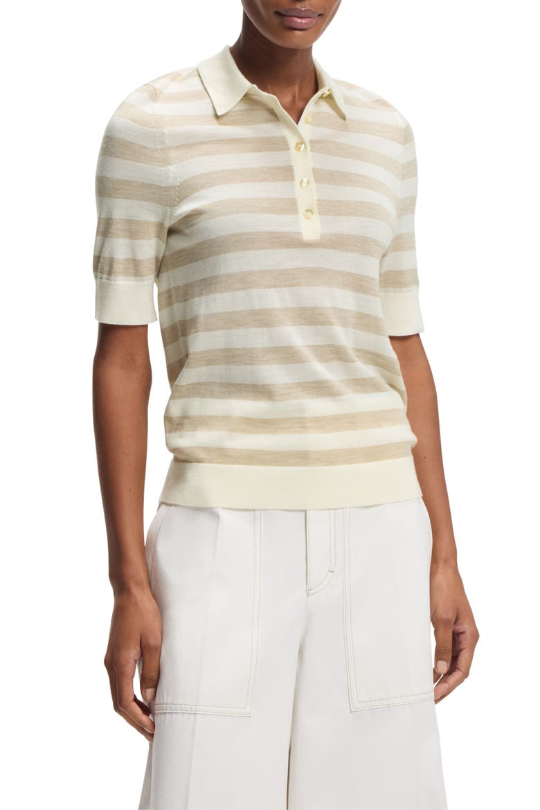 Fidenka Stripe Merino Wool Polo, Main, color, PUMICE STRIPE
