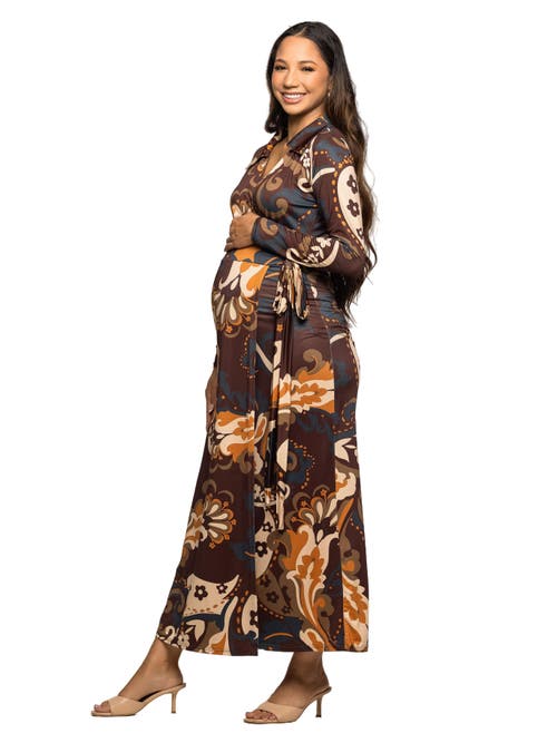 24seven Comfort Apparel Paisley Empire Waist Maxi Dress In Black