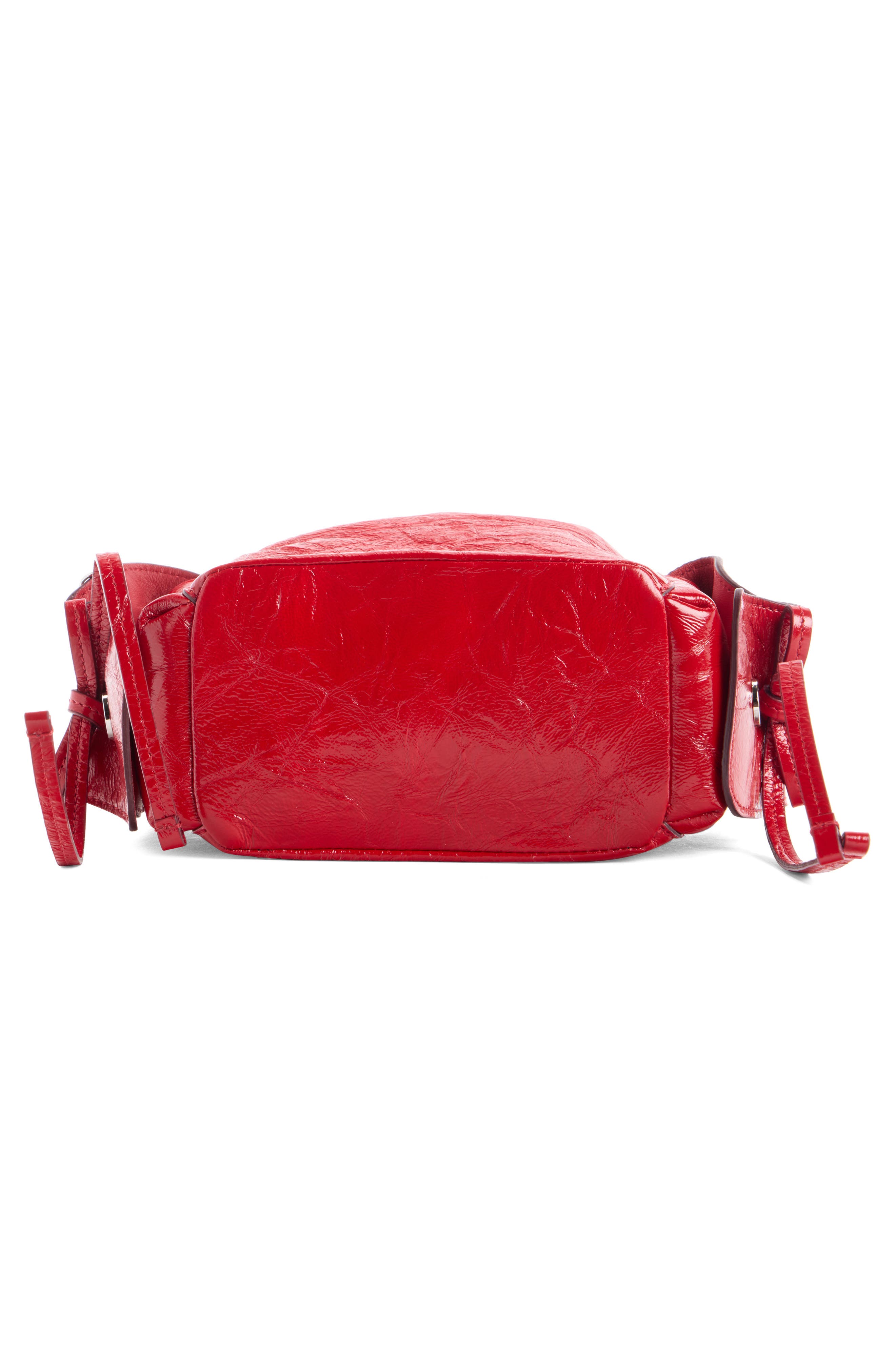 Acne Studios Mini Multipocket Crinkled Shiny Leather Bucket Bag, Alternate, color, Red