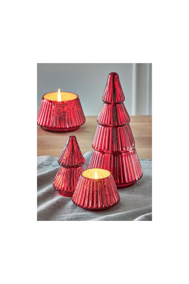 Portobello Glass Tree Candle Large Red Sculpted Christmas, Alternate, color, Red