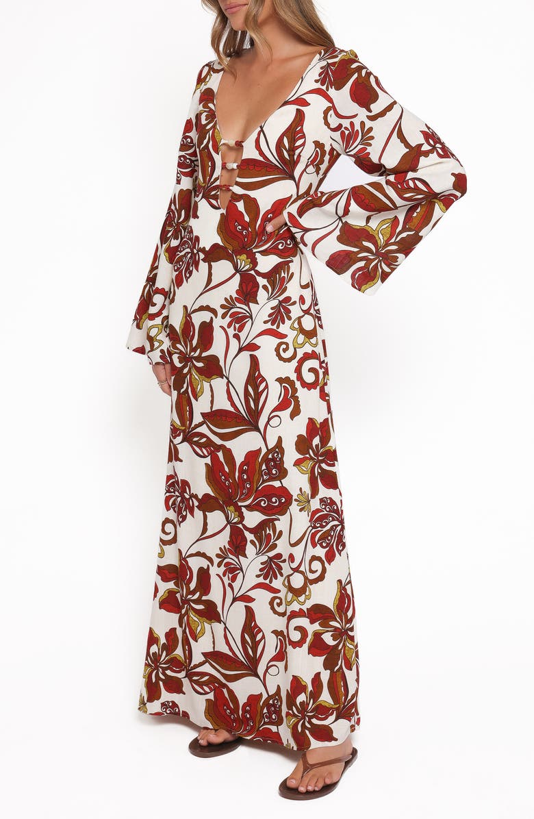 Petal & Pup Inala Long Sleeve Maxi Dress, Alternate, color, Brown Floral