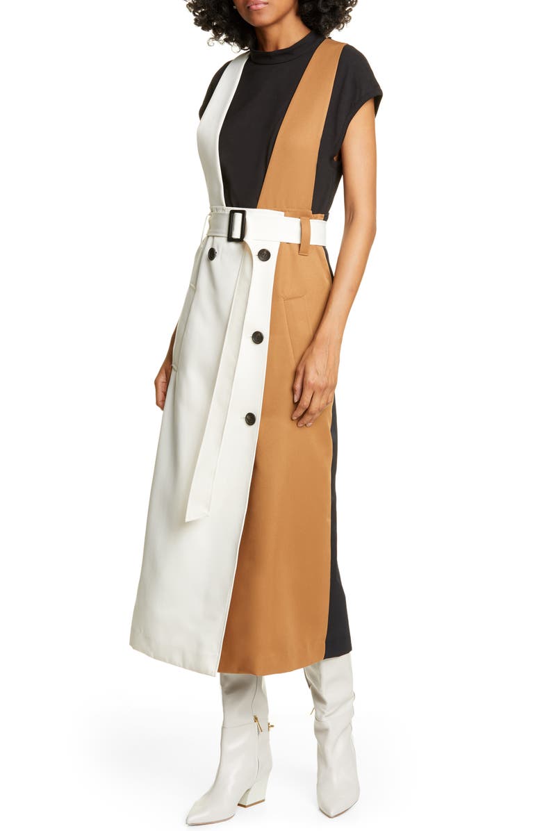 Tibi Colorblock Techy Twill Convertible Trench Coat, Alternate, color,