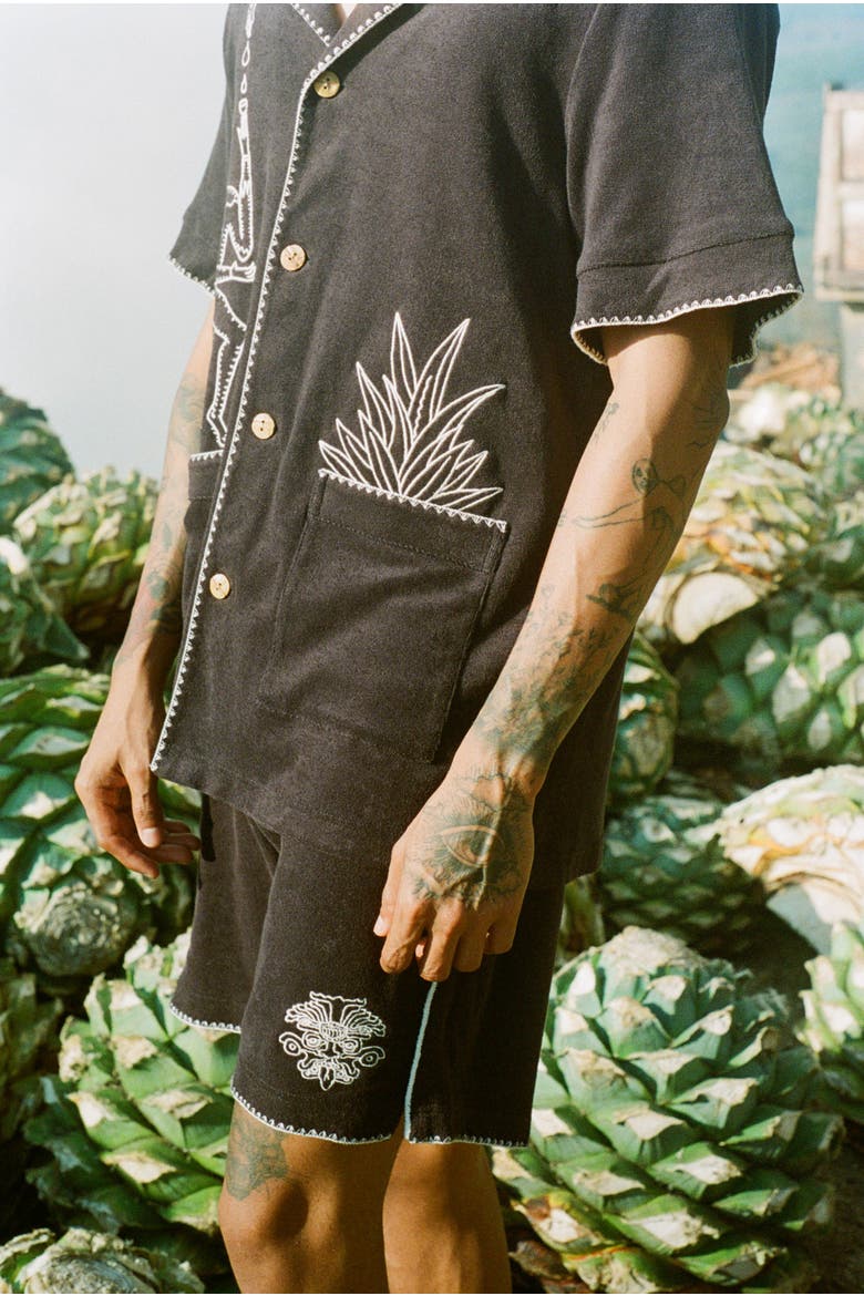'Agua Mágica' Cabana Shorts, Alternate, color, Black