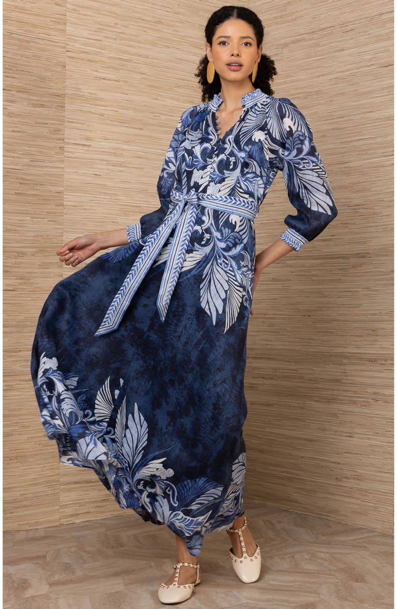 Hale Bob Belize Linen Maxi Dress, Alternate, color, Navy