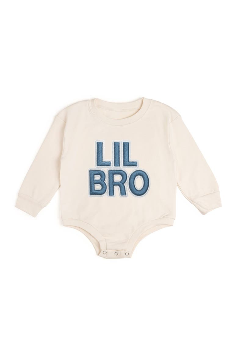 Lil Bro Embroidered Patch Long Sleeve Romper, Main, color, Natural