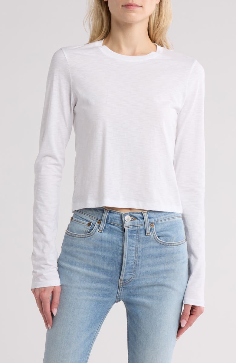 rag & bone Long Sleeve Crop Slubbed T-Shirt, Main, color, White