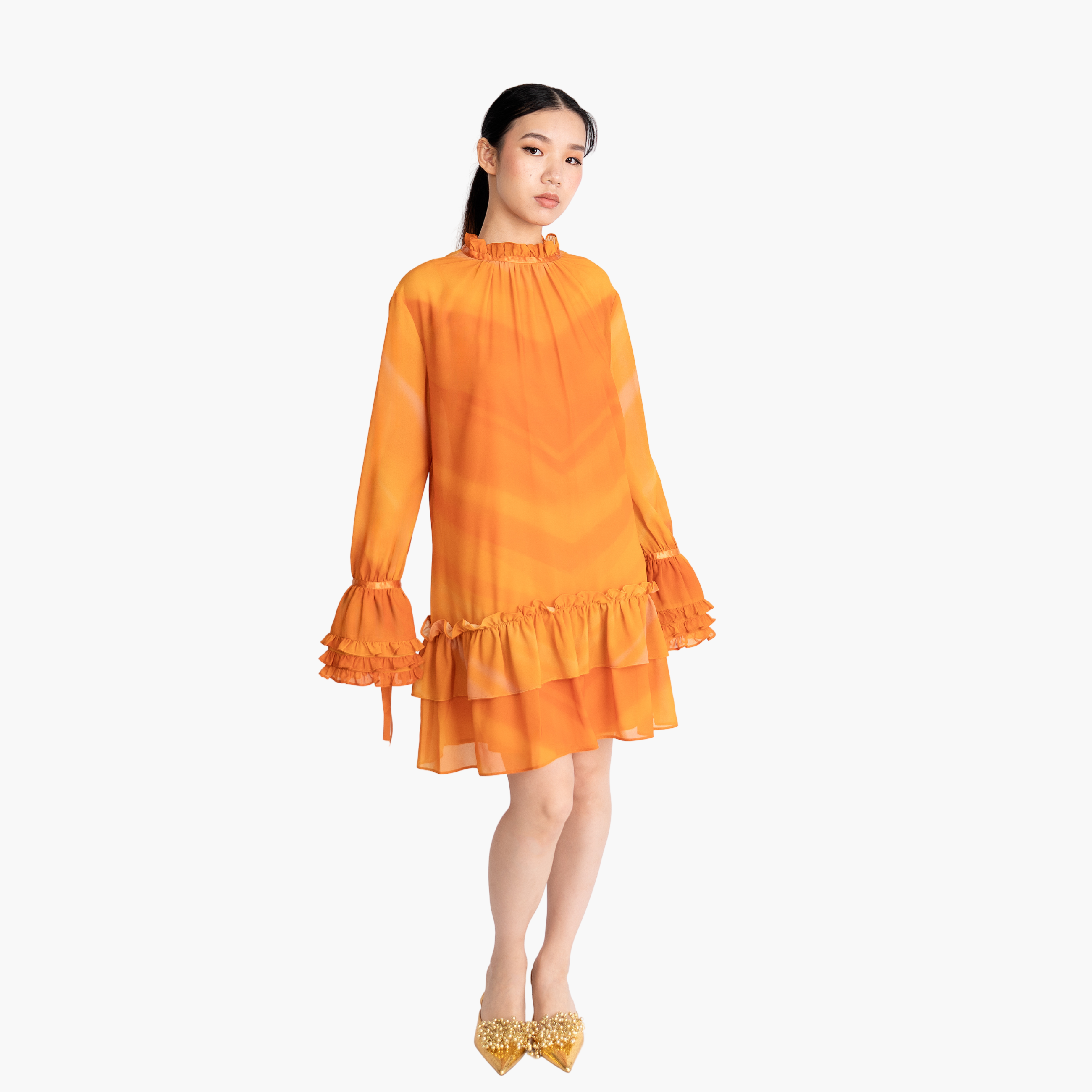 RICHANTEE Ruffles Mini Dress in Orange 