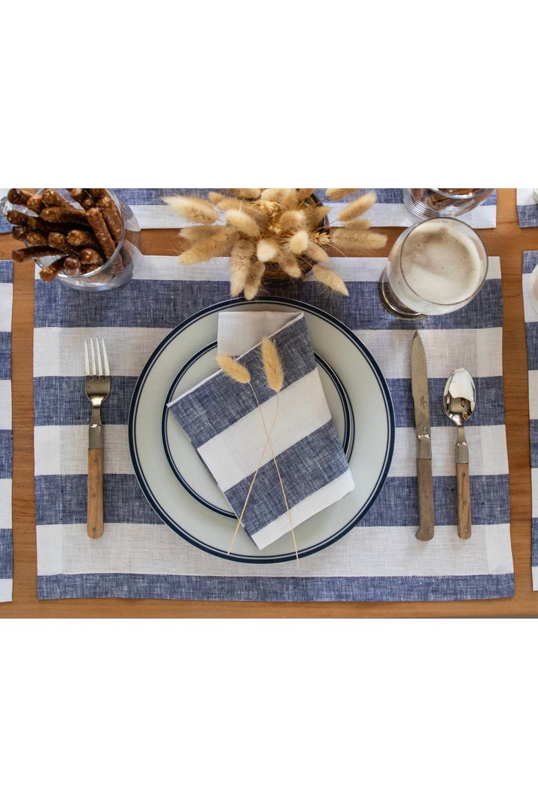 Linen Placemats Set of 4, 14 x 19" - Cabana Stripe, Alternate, color, Navy and White