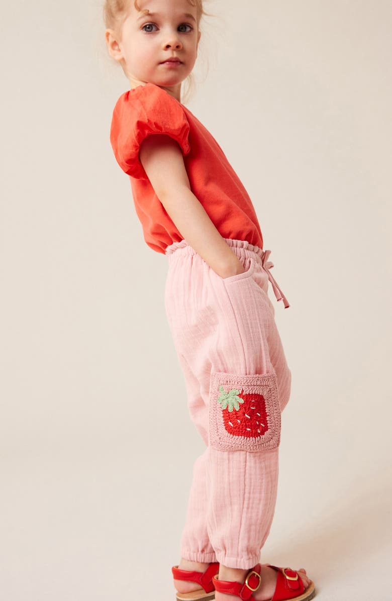 NEXT Kids' Strawberry Crochet Accent Cotton Drawstring Pants, Alternate, color,