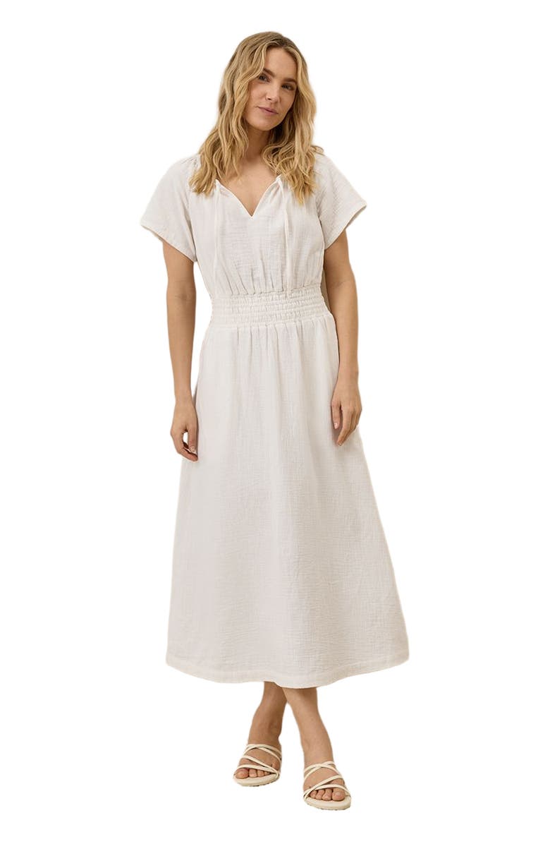 Pact Organic Cotton Coastal Double Gauze Boho Midi Dress, Main, color, Sea Salt