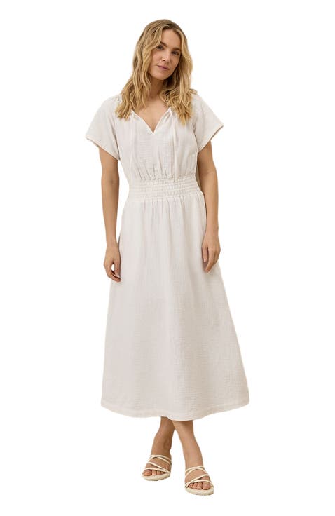 Organic Cotton Coastal Double Gauze Boho Midi Dress