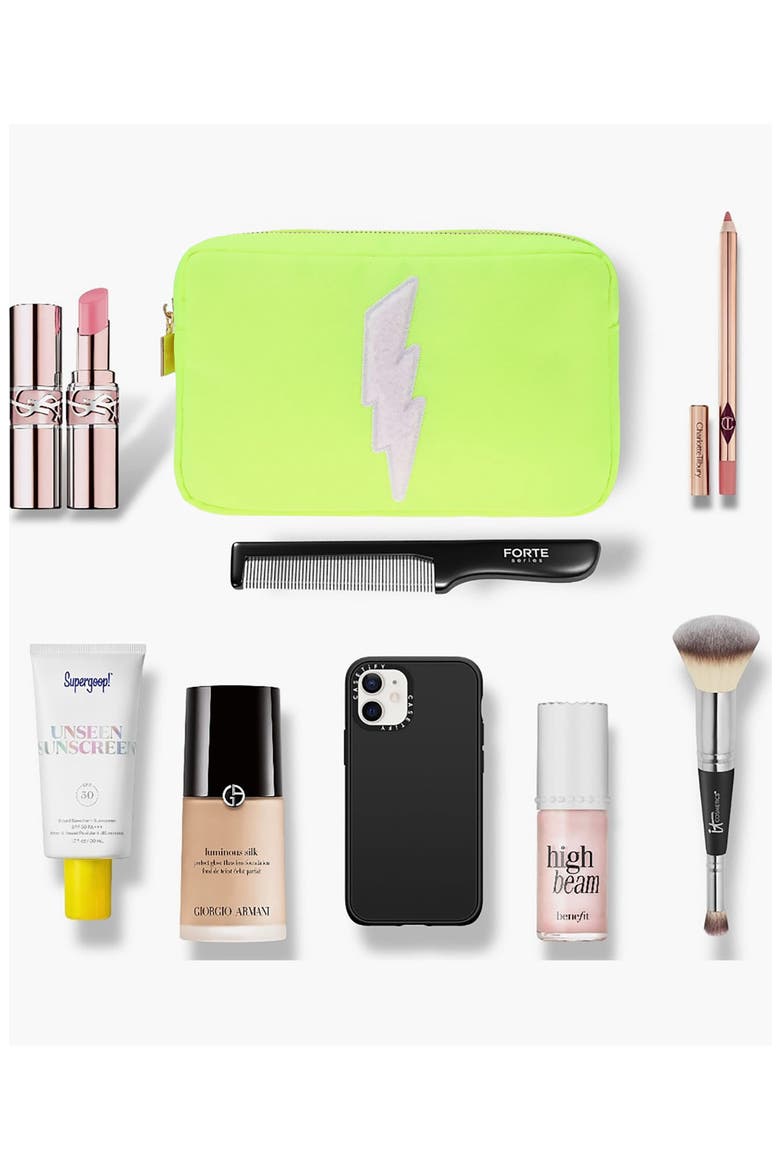 Medium Lightning Bolt Cosmetics Bag, Alternate, color, NEON YELLOW