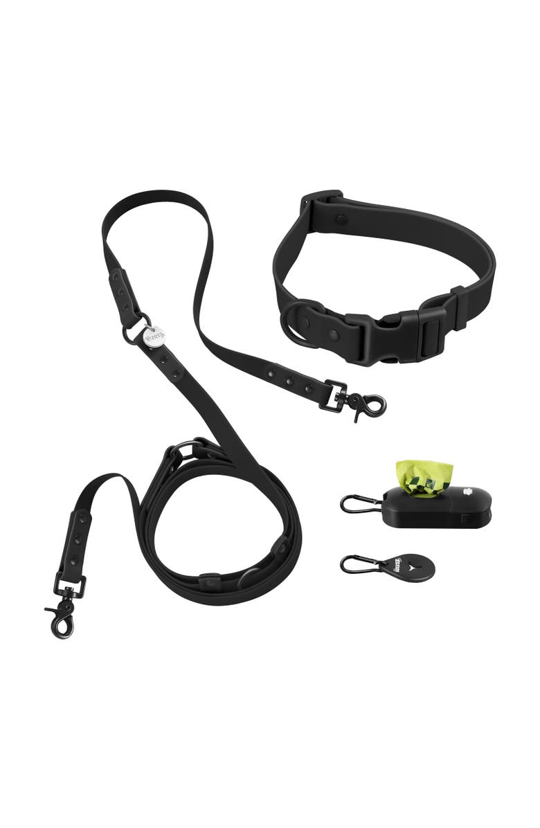 The Licker Store Luna 8FT Adjustable 6-in-1 Waterproof Hands-Free Leash and Collar with LED Flashlight, Bag Dispenser, and Poop Bag Holder, Main, color, Black