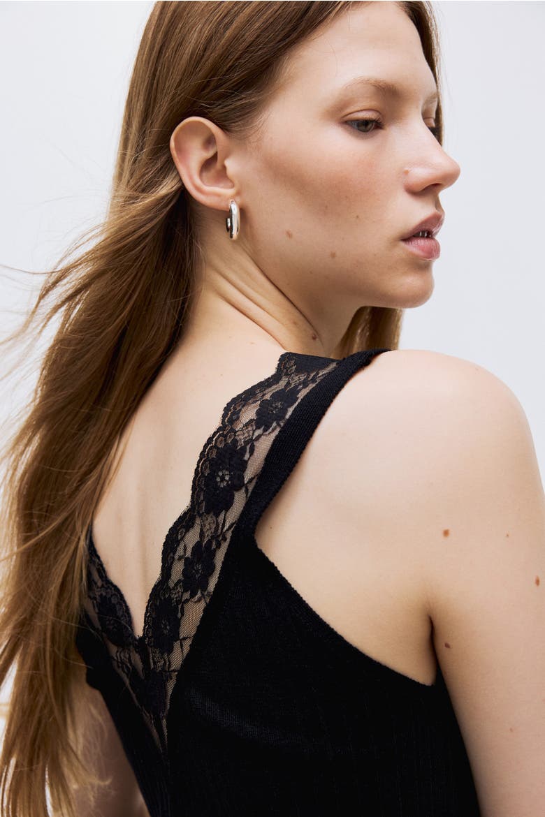 Lace-trimmed Vest Top, Alternate, color, Black
