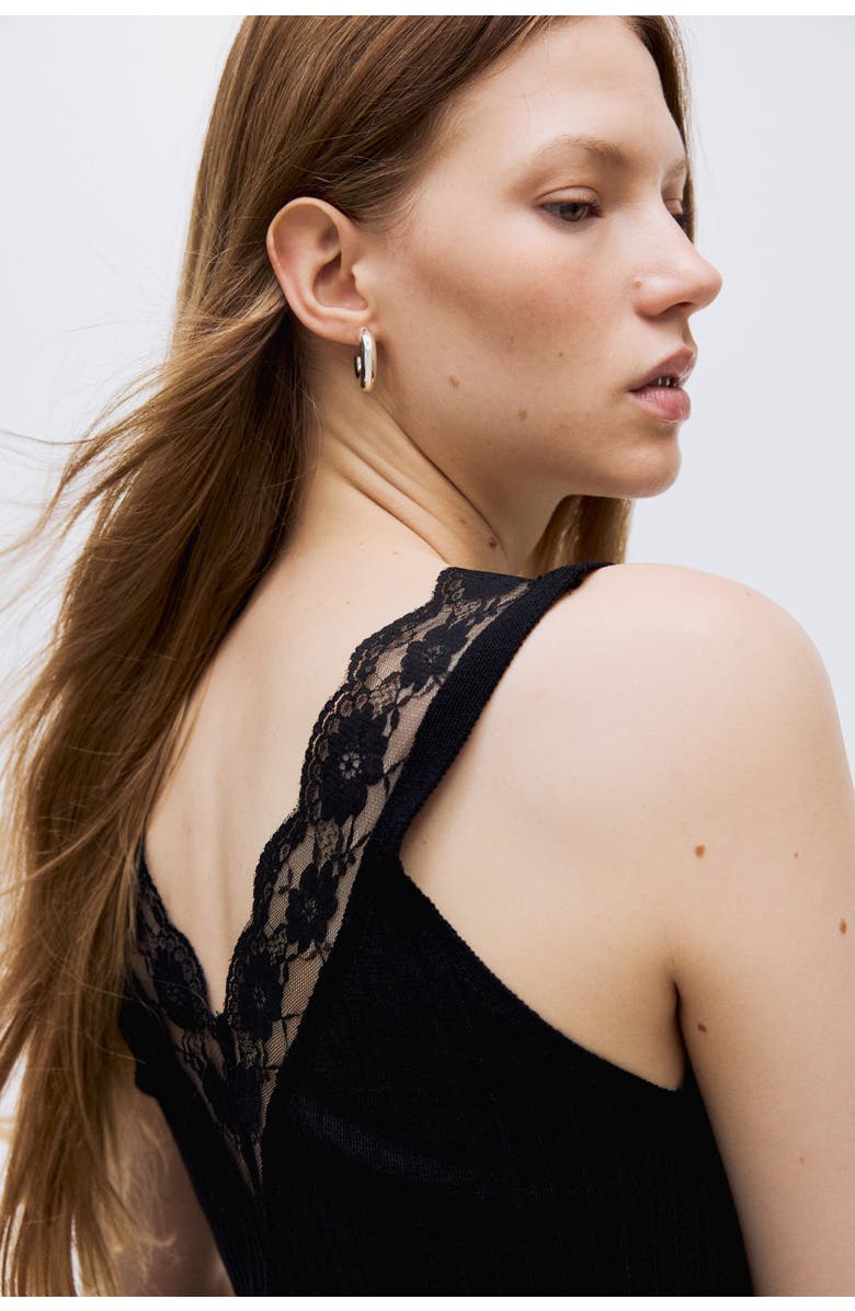 H&M Lace-trimmed Vest Top, Alternate, color, Black
