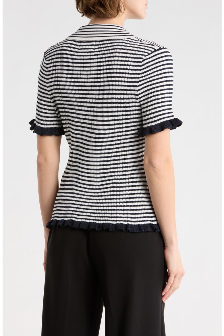 Rib Stripe Short Sleeve Cardigan, Alternate, color, NAVY/ IVORY