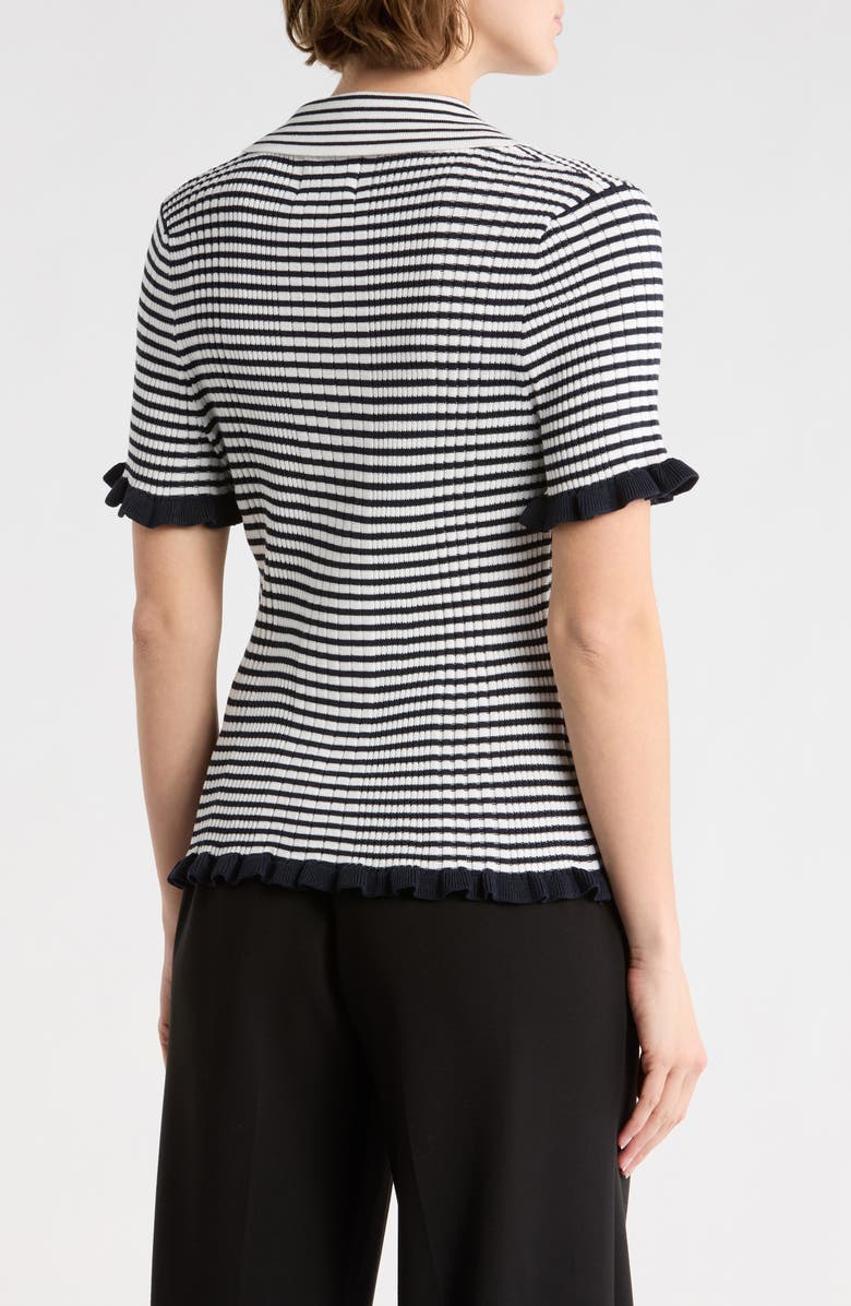 ELIE ELIE TAHARI Rib Stripe Short Sleeve Cardigan, Alternate, color, Navy/ Ivory