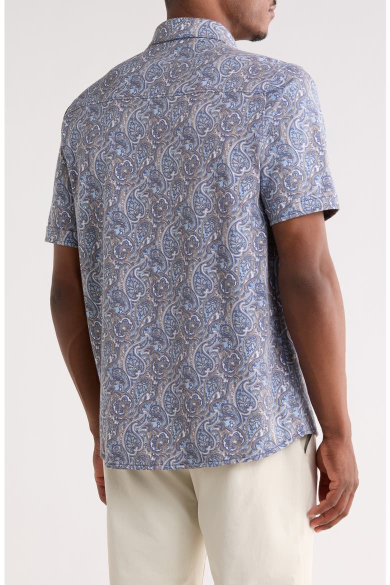 Birdseye Paisley Short Sleeve Button-Up Shirt, Alternate, color, BLUE