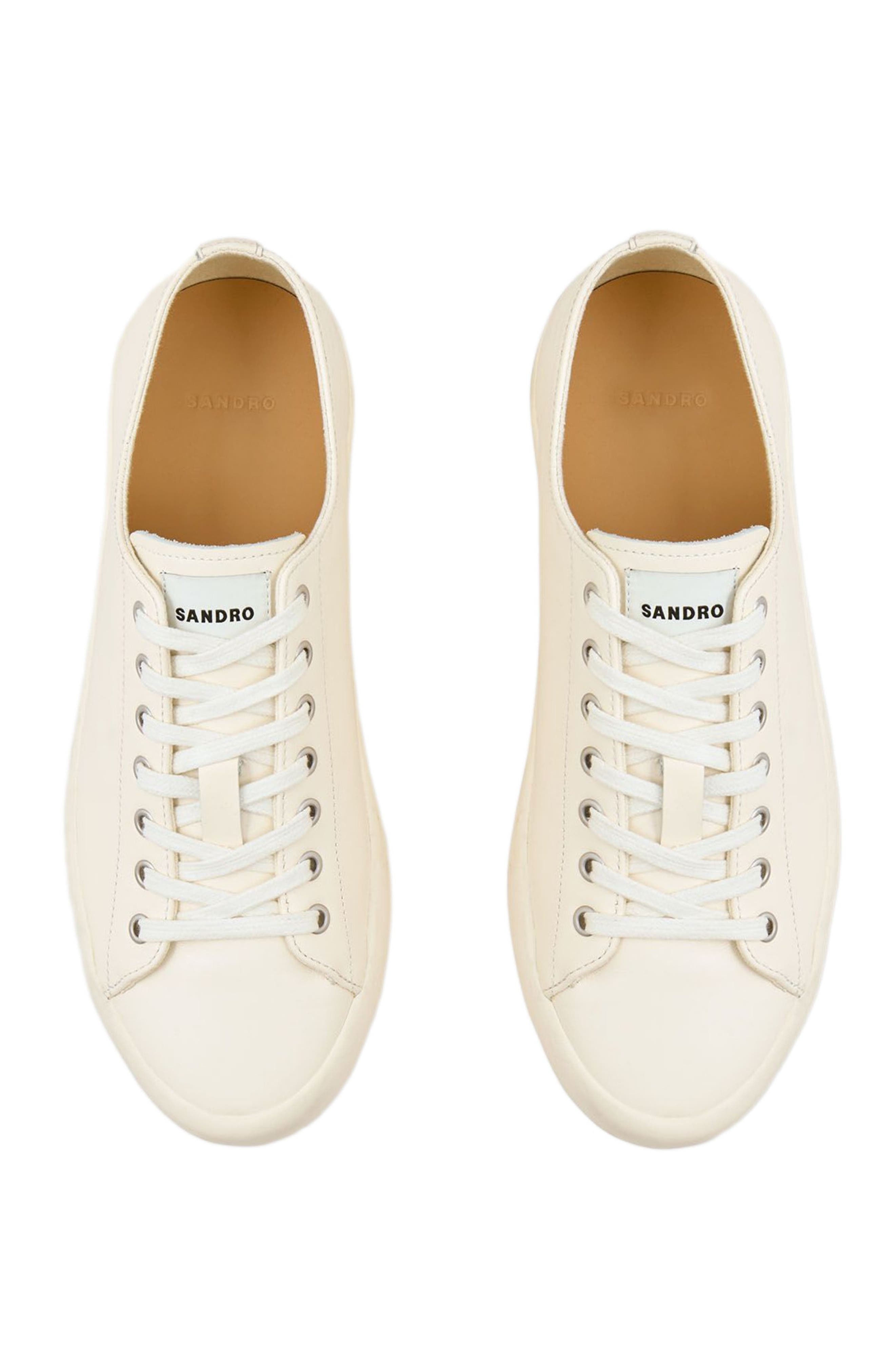SANDRO Low-top split leather trainers, Alternate, color, Off White