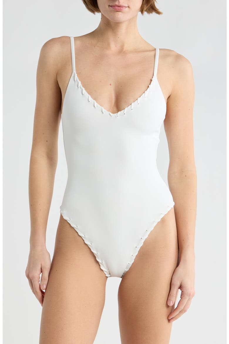Whip Stitch One-Piece Swimsuit, Main, color, WHITE