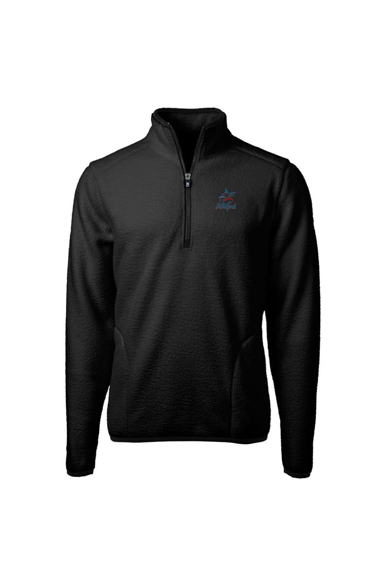 Cutter & Buck Men's Cutter & Buck Black Miami Marlins Big & Tall Cascade Eco Sherpa Fleece Quarter-Zip Pullover Jacket, Main, color,