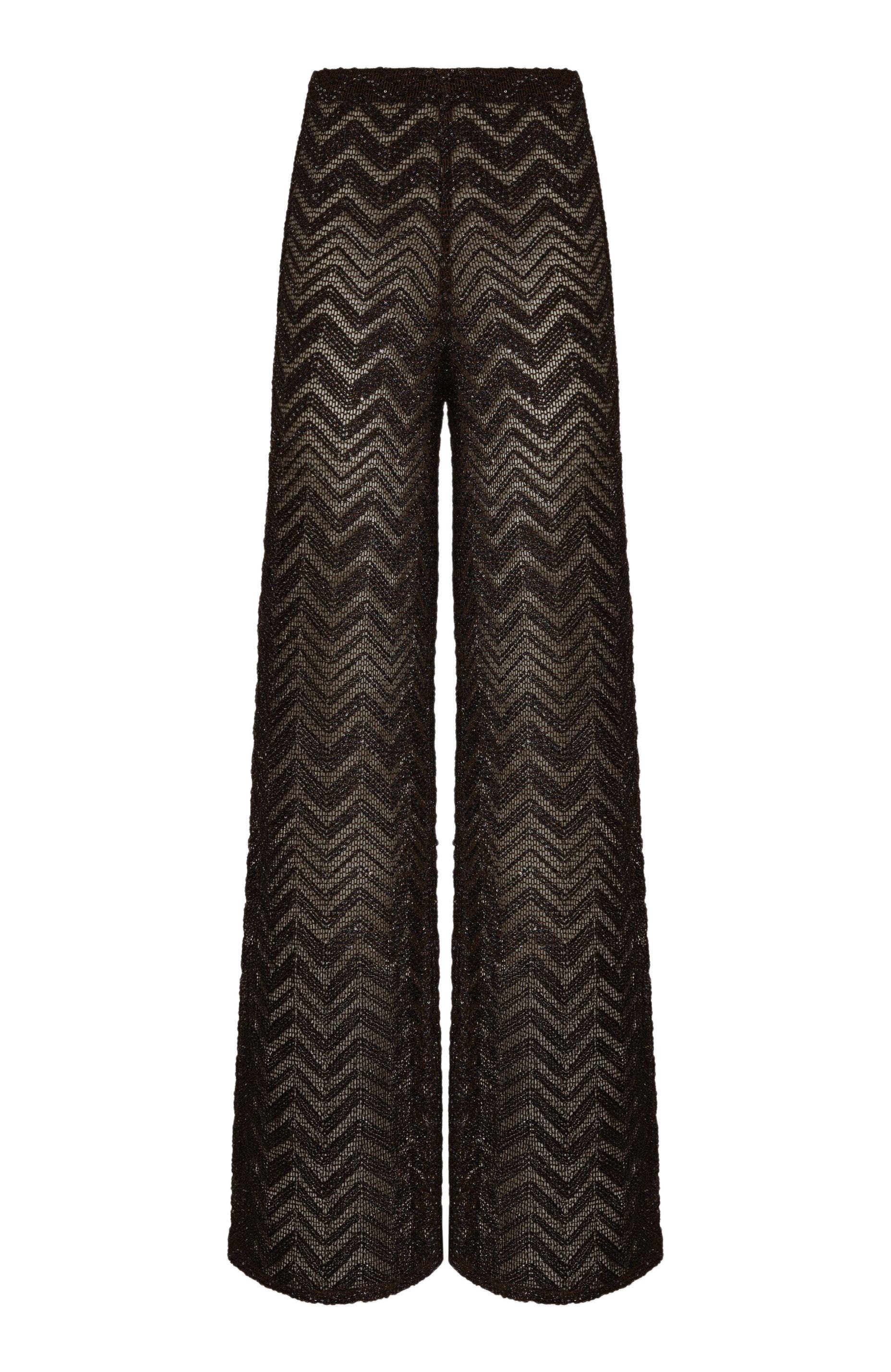 Wide Fishnet Trousers With Zigzag Pattern And Sequins - image 2