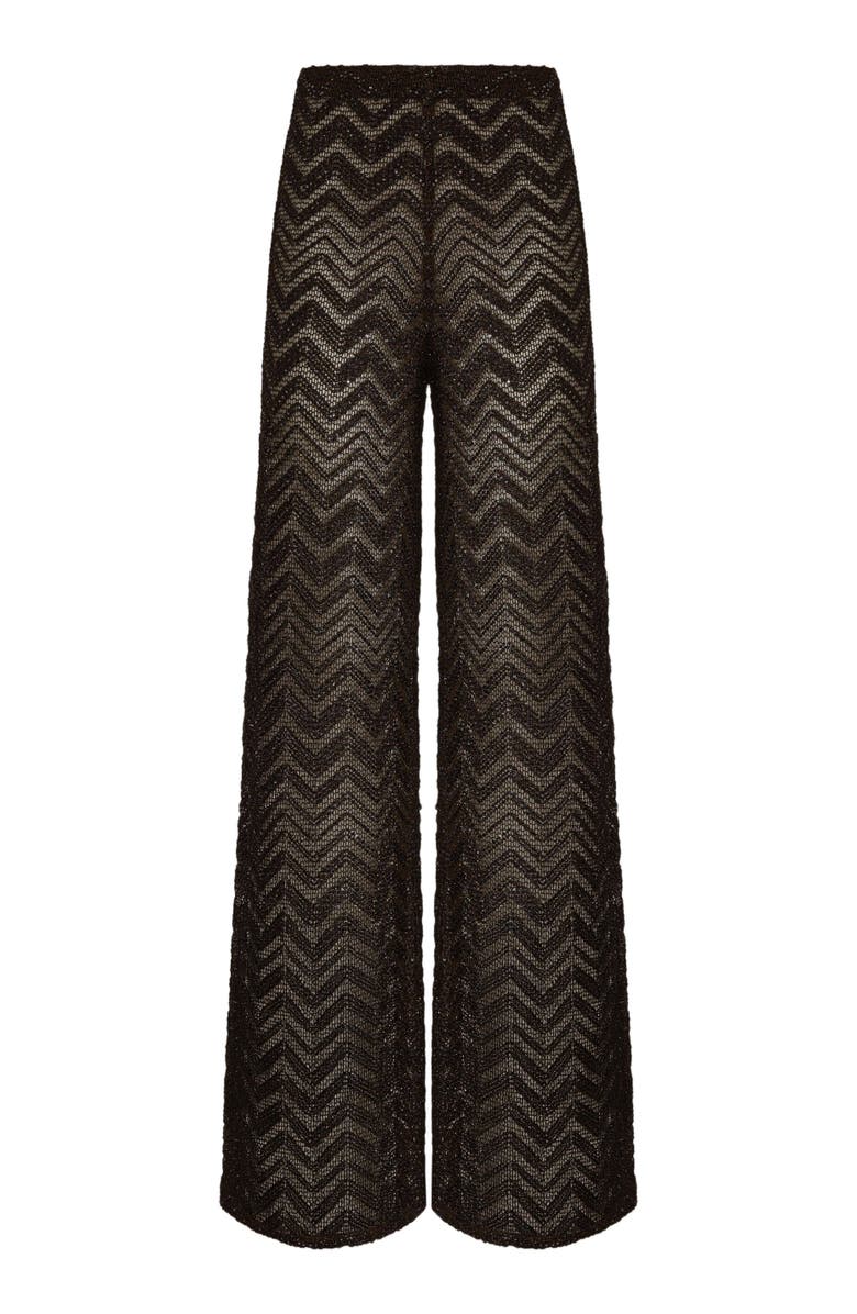 Missoni Wide Fishnet Trousers With Zigzag Pattern And Sequins, Alternate, color, Brown
