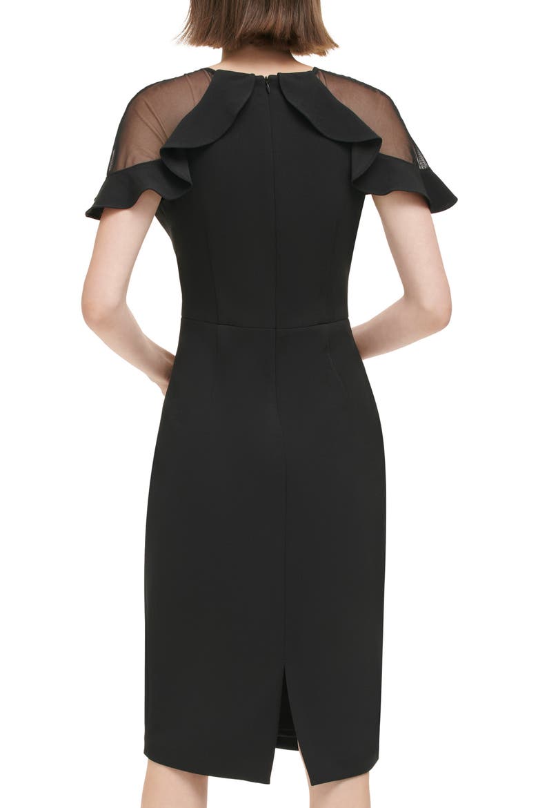 Sheer Ruffle Shoulder Cocktail Dress, Alternate, color, BLACK