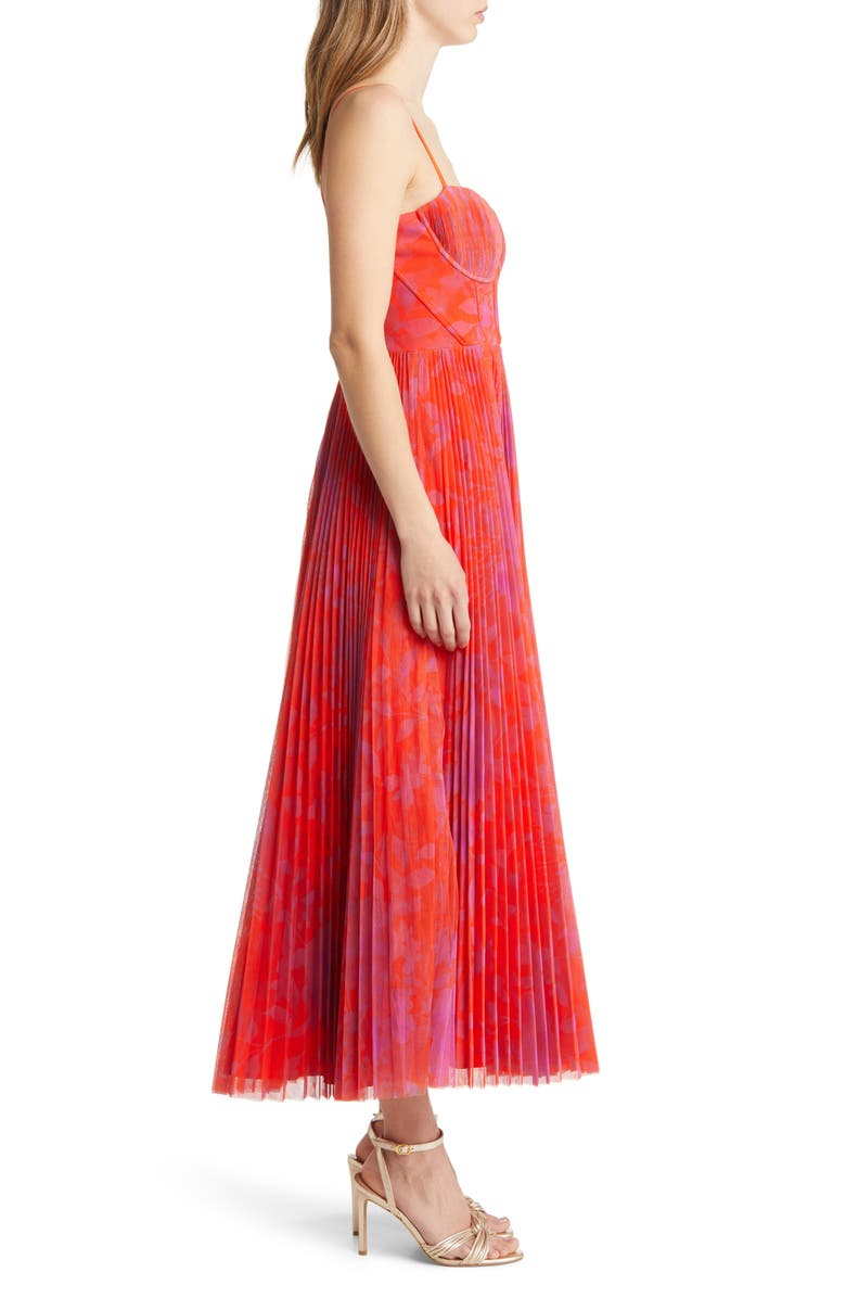 Hutch Amara Floral Bustier Pleated Fit & Flare Dress, Alternate, color, Orange