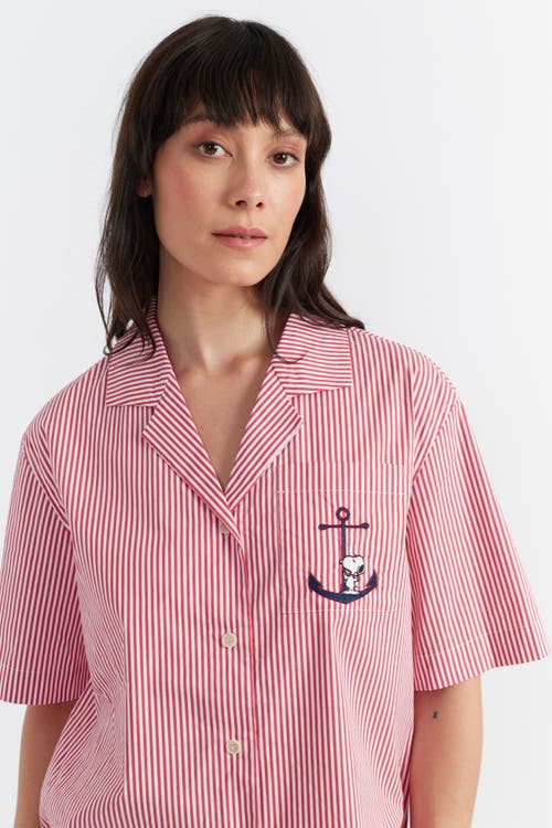 Chinti & Parker Snoopy Anchor Short Cotton Co-ord In Red/white