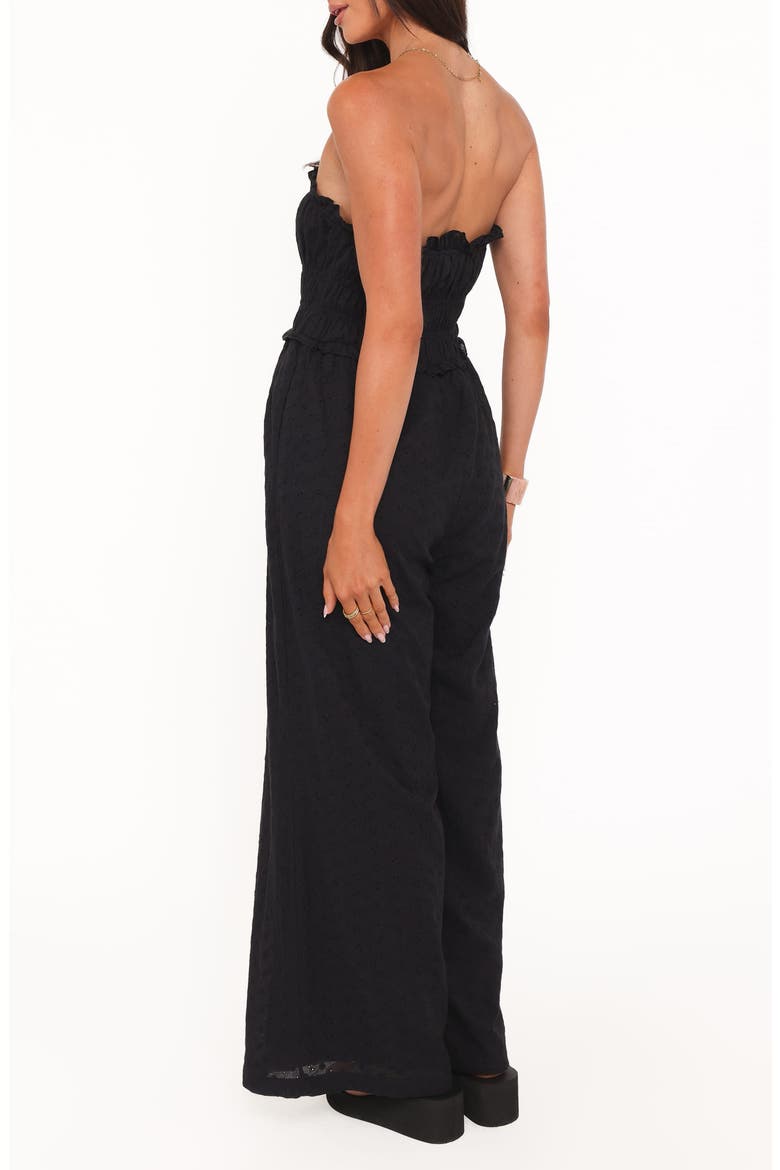 Yulissa Strapless Eyelet Jumpsuit, Alternate, color, BLACK BRODERIE