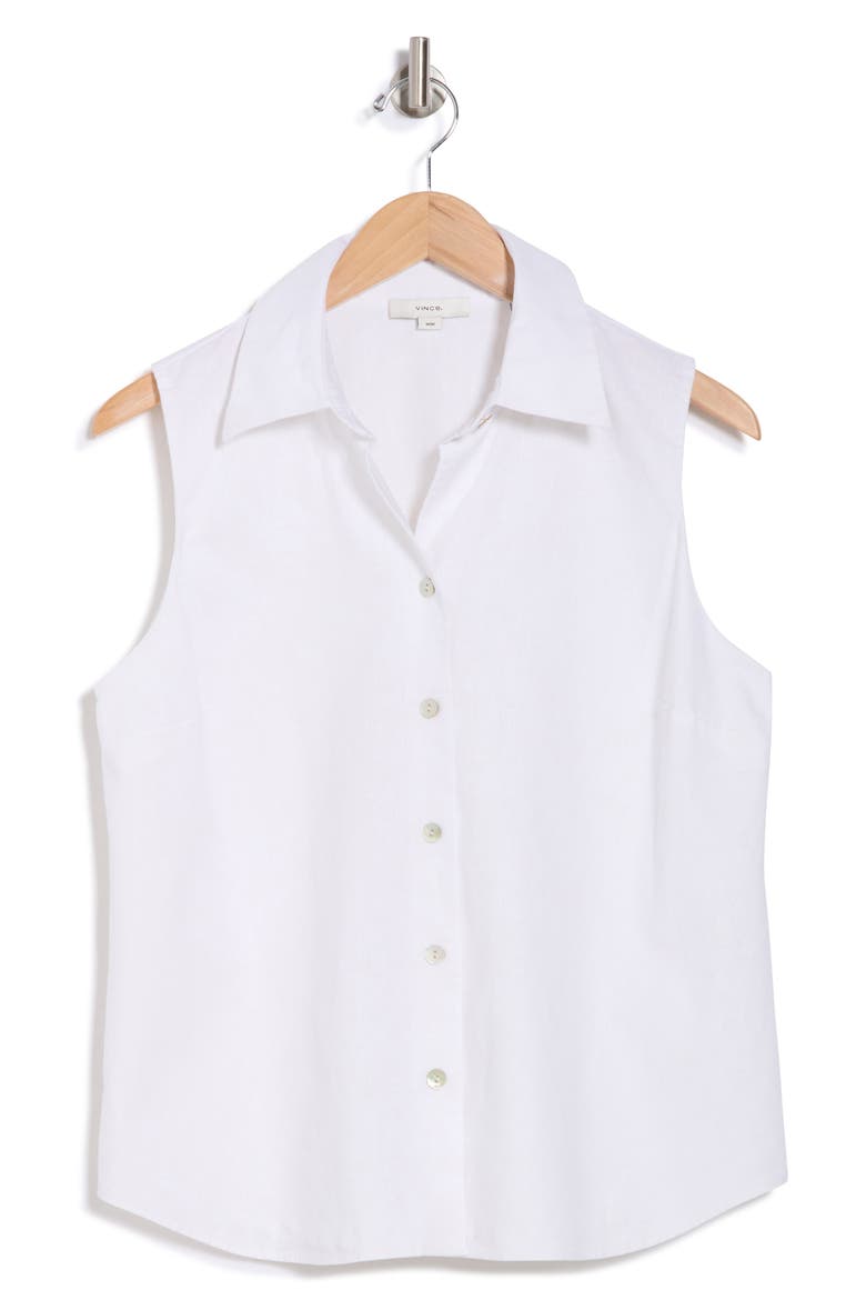 Sleeveless Cotton Blend Button-Up Shirt, Alternate, color, OPTIC WHITE