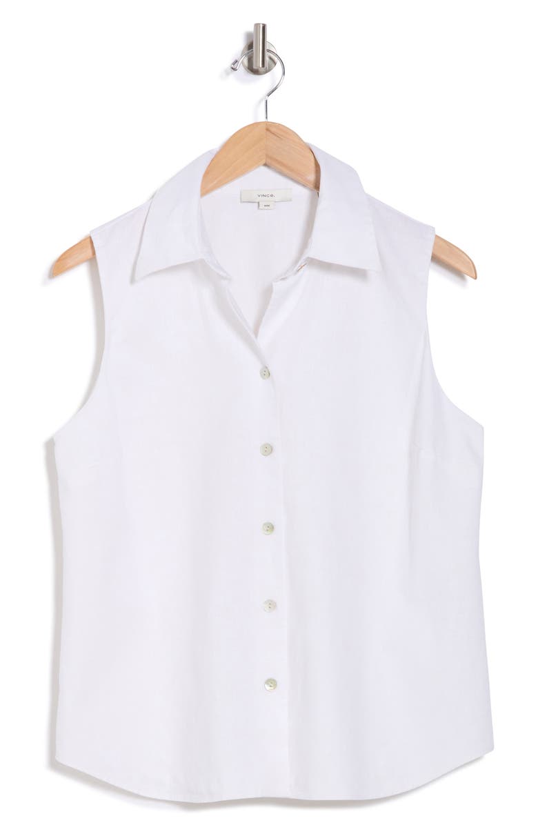 Sleeveless Cotton Blend Button-Up Shirt
