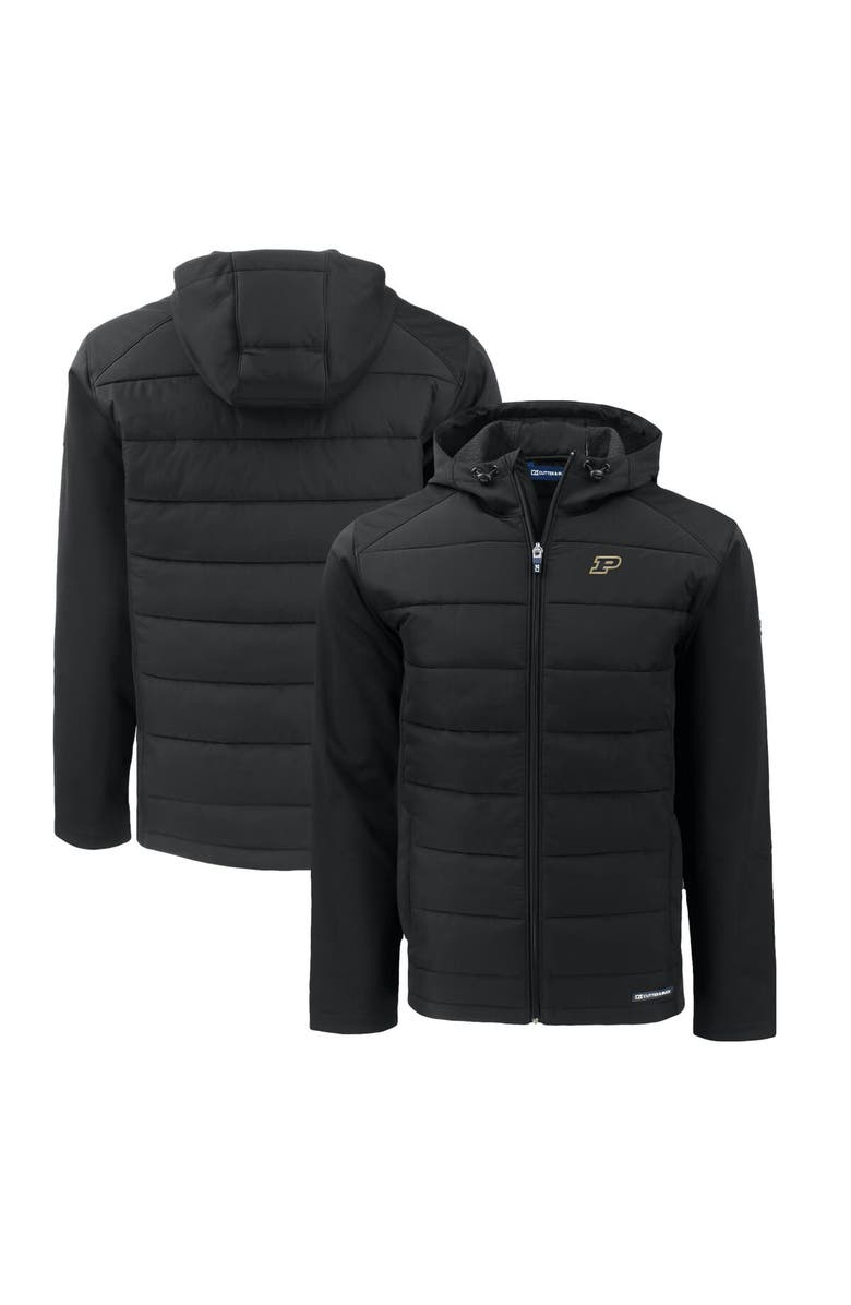 Cutter & Buck Men's Cutter & Buck  Black Purdue Boilermakers Big & Tall Evoke Hybrid Eco Softshell Recycled Full-Zip Hoodie, Main, color, 