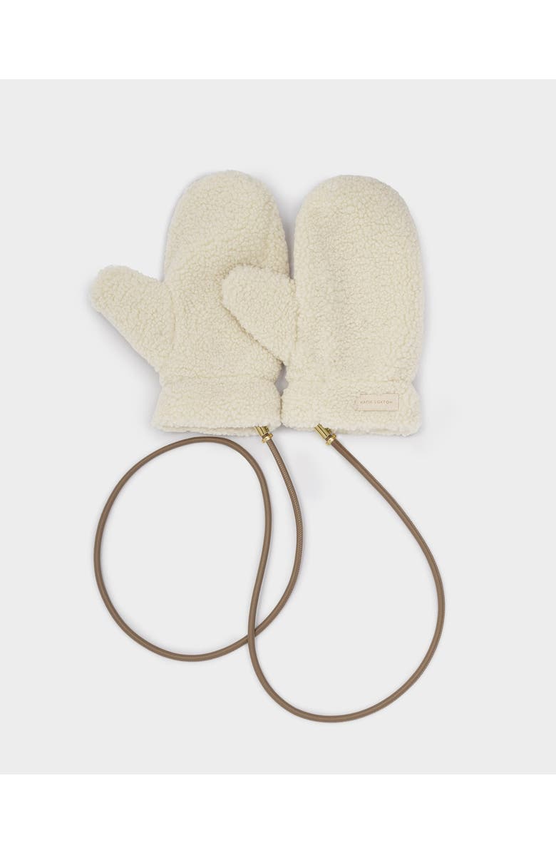 Katie Loxton Teddy Mittens with Cord in Cream, Main, color, Cream
