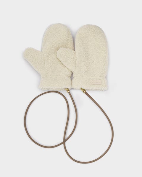 Teddy Mittens with Cord in Cream
