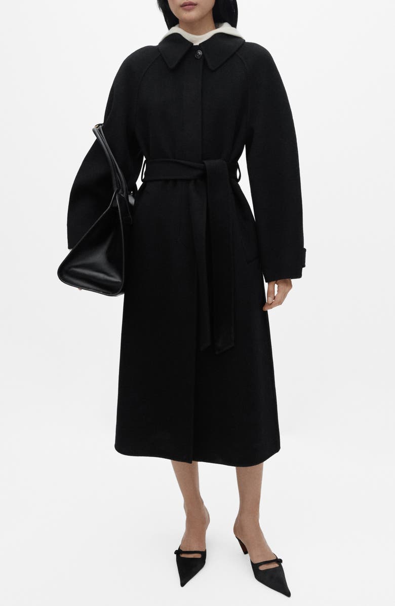 MANGO Belted Wool Blend Coat, Main, color,