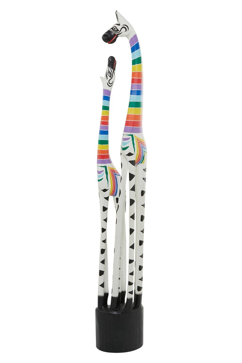 Multicolored Wood Striped Giraffe Sculpture, Main, color, SILVER