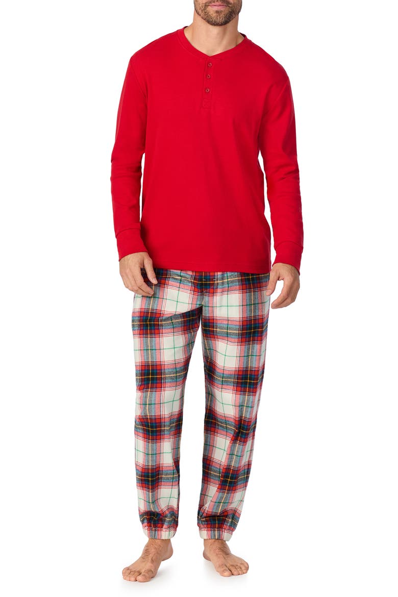 Long Sleeve Henley Pajama Top & Flannel Pajama Pants Set, Main, color, WINTER TARTAN