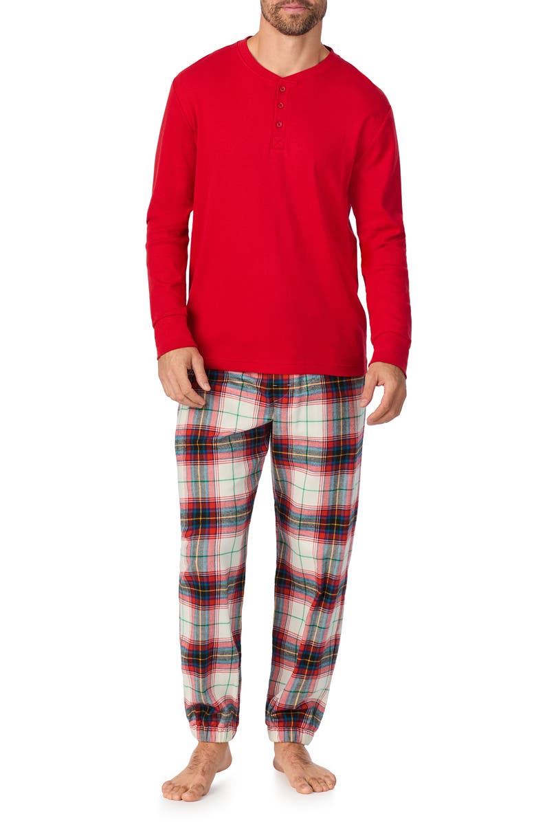 BedHead Pajamas Long Sleeve Henley Pajama Top & Flannel Pajama Pants Set, Main, color, 