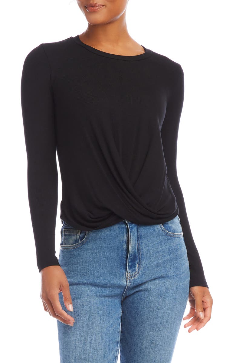FIFTEEN TWENTY Twist Front Rib Top, Alternate, color, Black