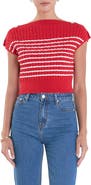 English Factory Button Shoulder Stripe Cable Stitch Sweater