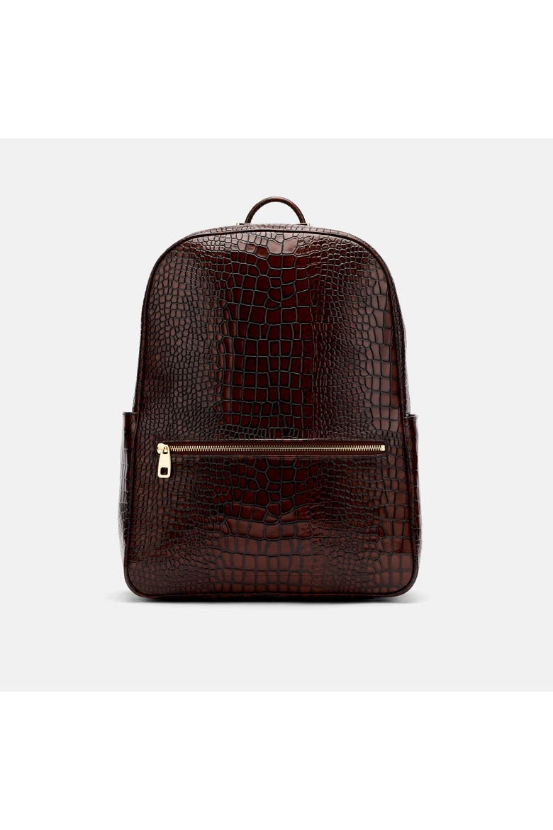 colin leather crunch backpack MARC Nolan Women's Fulton Croc-Embossed Calfskin - Black it includes a front zipper pocket MARC NOLAN Fulton Croc-Embossed Calfskin
